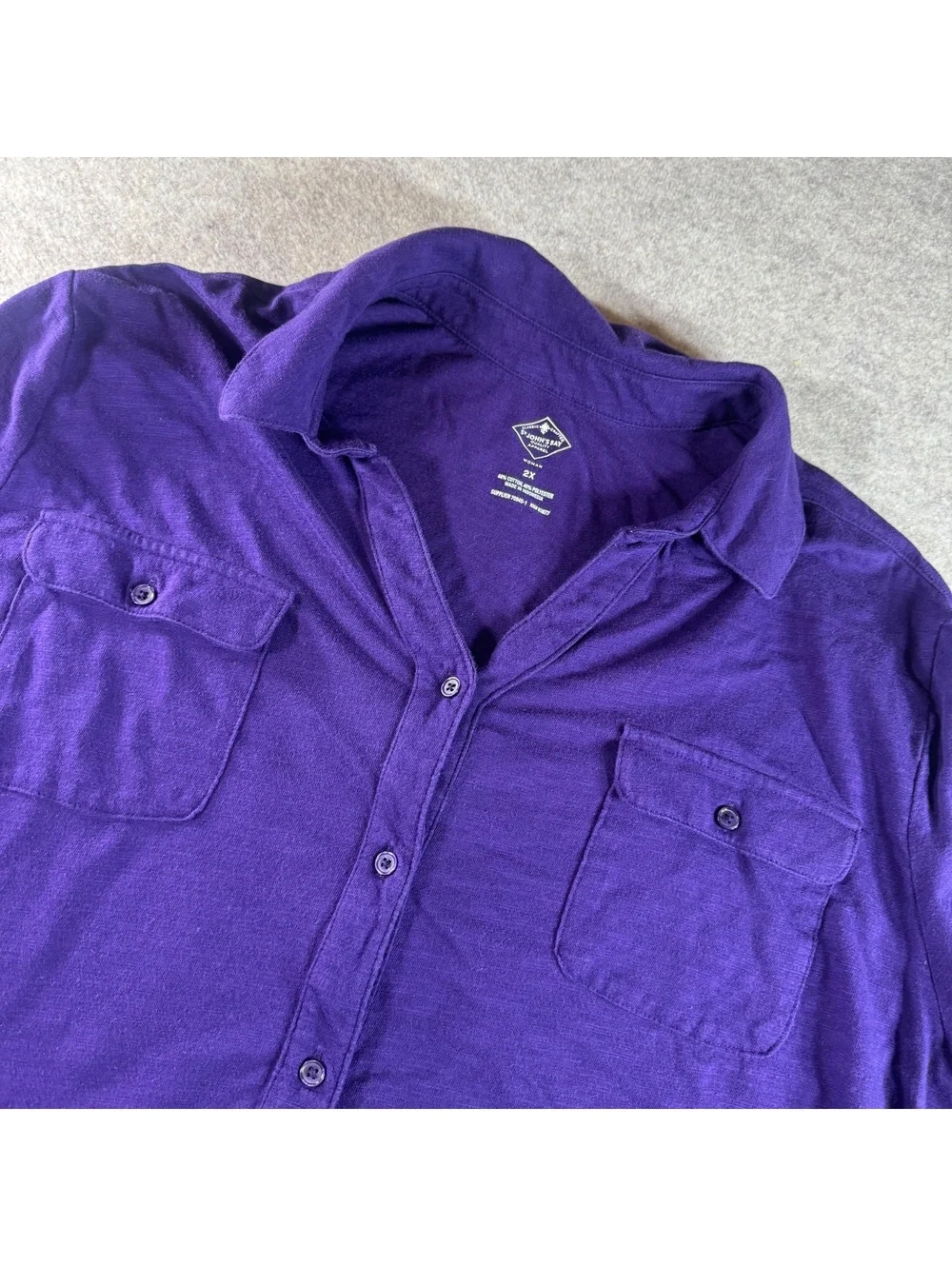 St. John's Bay Women's Button-Up Shirt Purple 2X Cotton Polyester